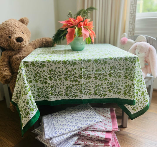 Whimsy Floral Children's Tablecloth in Green - 44"x44"