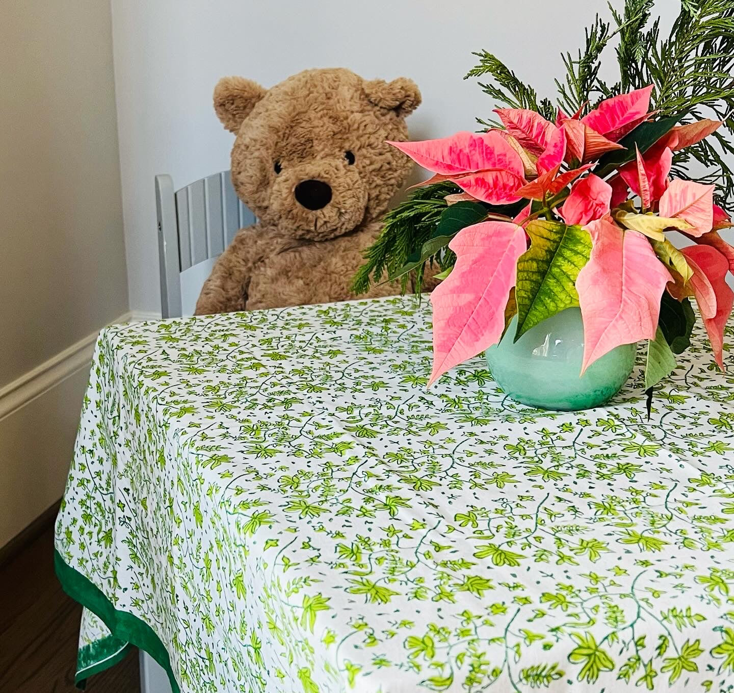 Whimsy Floral Children's Tablecloth in Green - 44"x44"