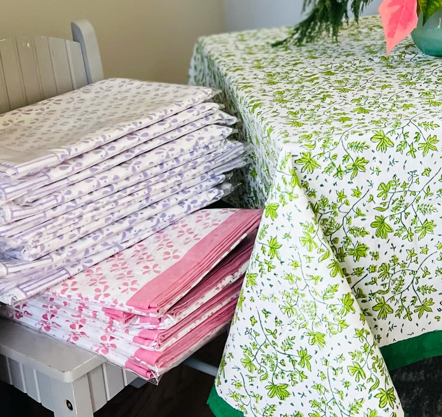 Whimsy Floral Children's Tablecloth in Green - 44"x44"
