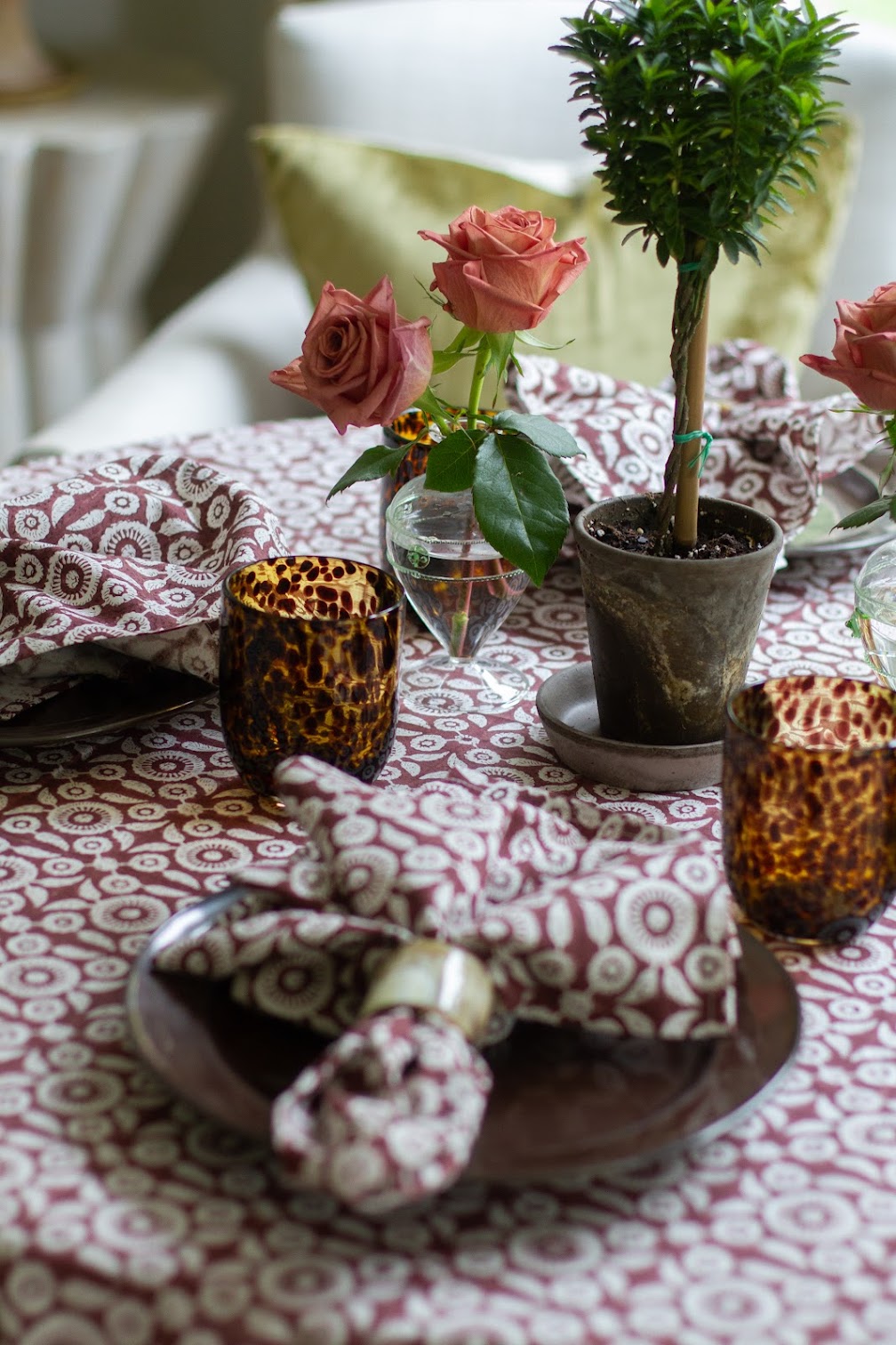 Feathered Tile Napkins in Cabernet - Set of 4