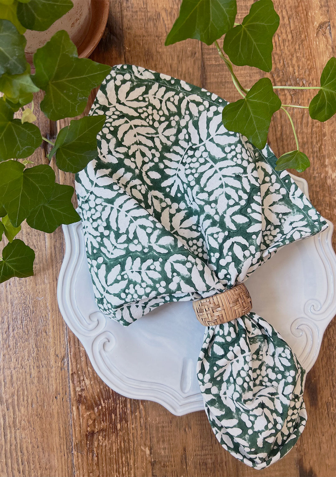 Gathered Garden Napkins in Pine Green - Set of 4
