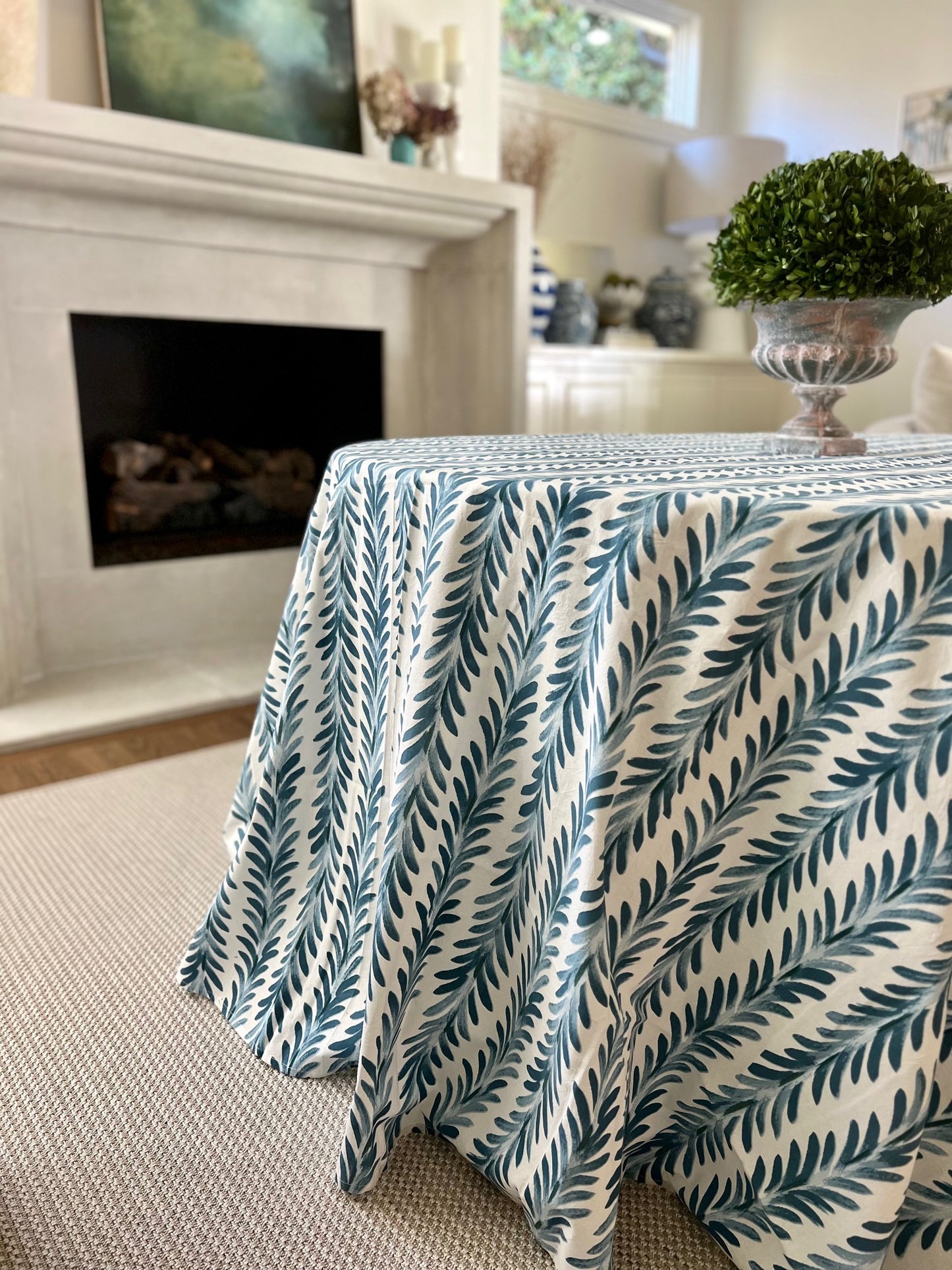 Ferns Tablecloth in Capri Blue