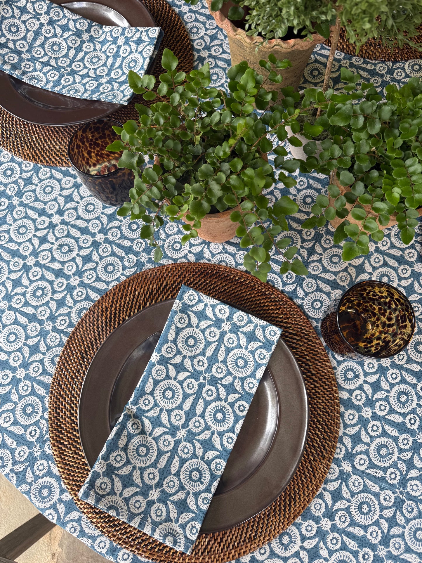 Feathered Tile Napkins in Blue- Set of 4