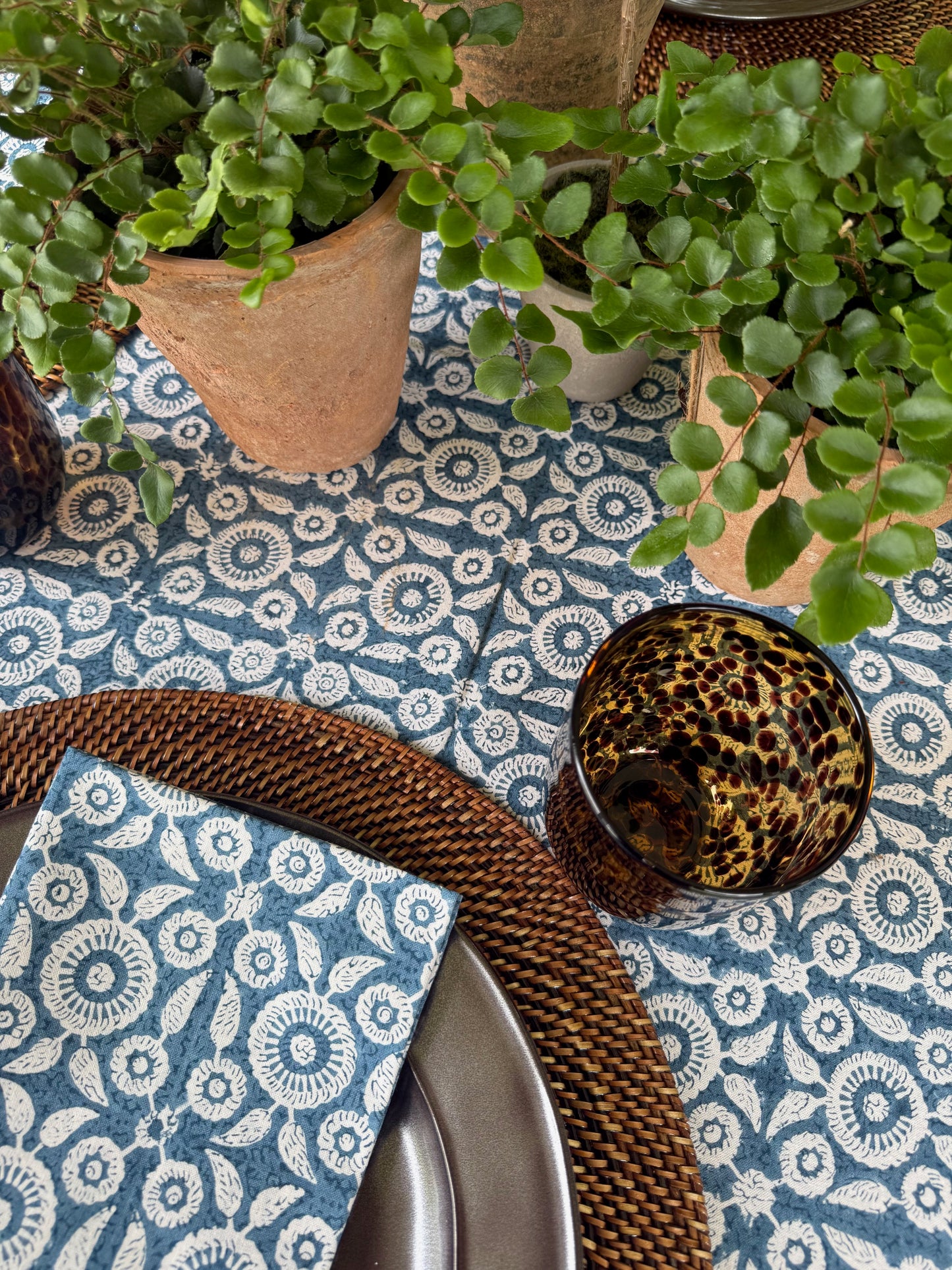 Feathered Tile Napkins in Blue- Set of 4