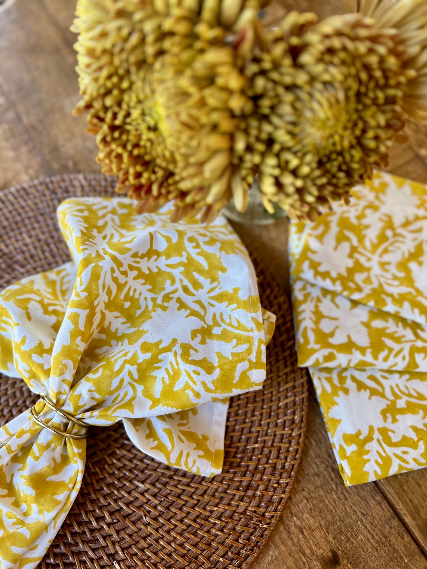 Pressed Florals Tablecloth in Marigold Yellow