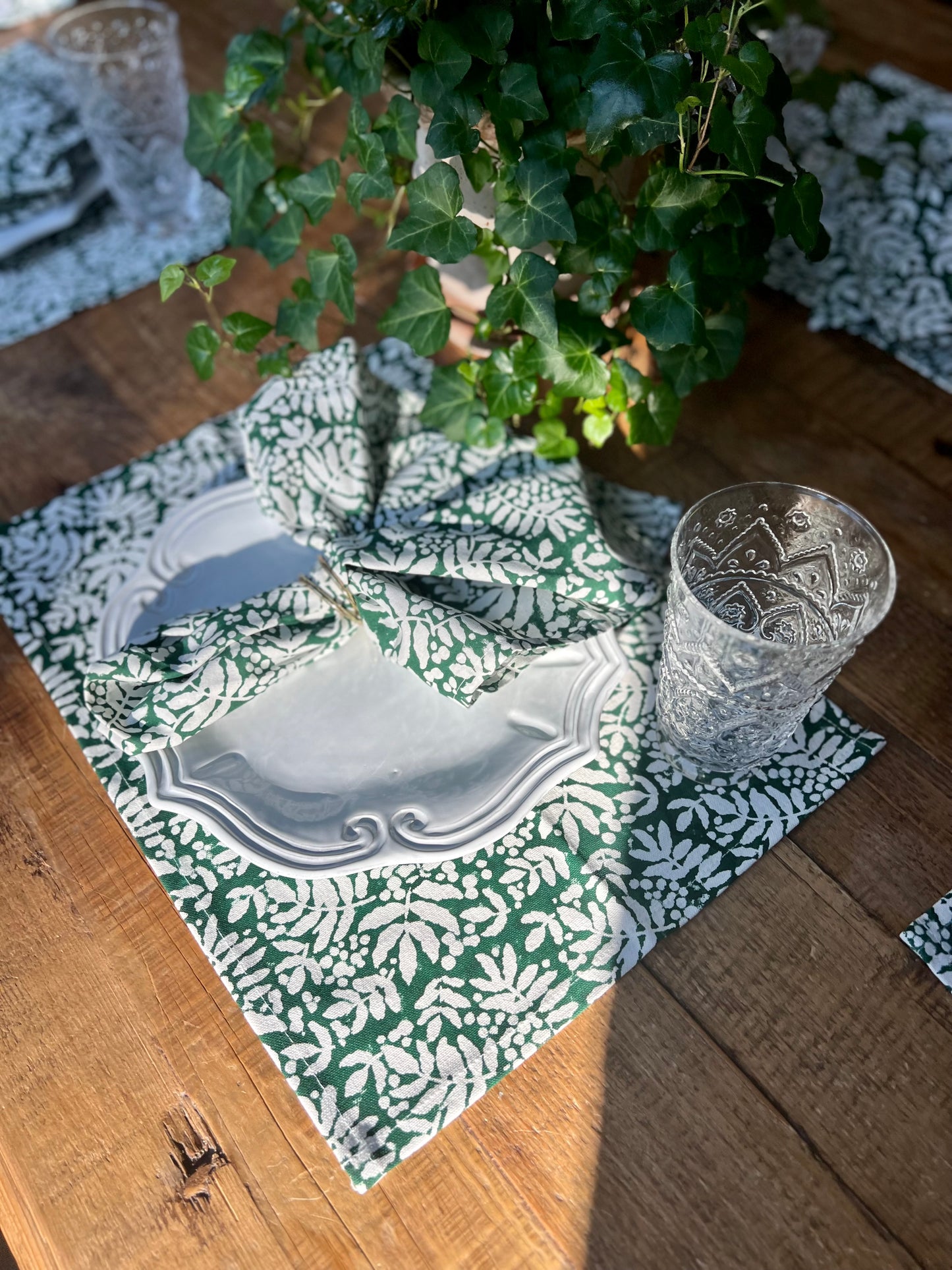 Gathered Garden Placemats in Pine Green - Set of 4