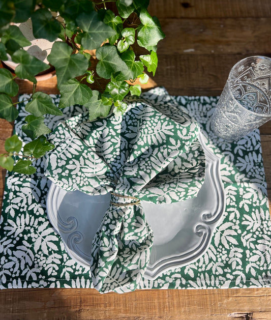 Gathered Garden Placemats in Pine Green - Set of 4
