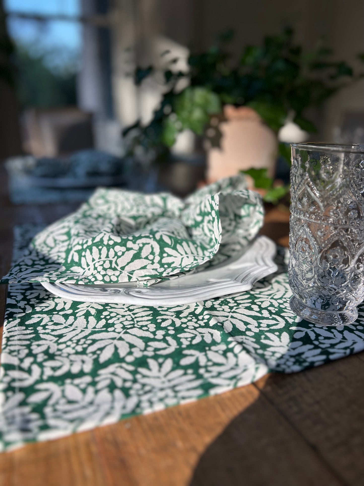 Gathered Garden Placemats in Pine Green - Set of 4
