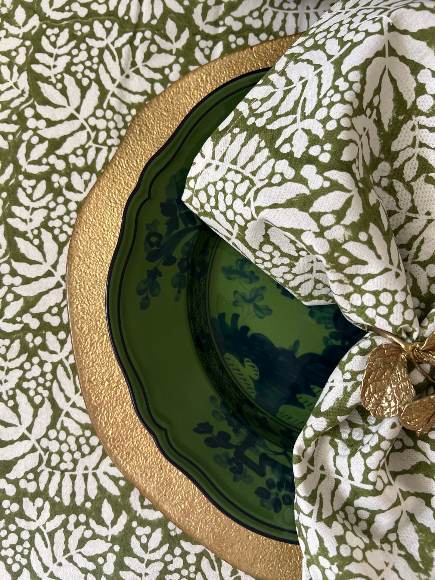 Gathered Garden Tablecloth in Moss Green