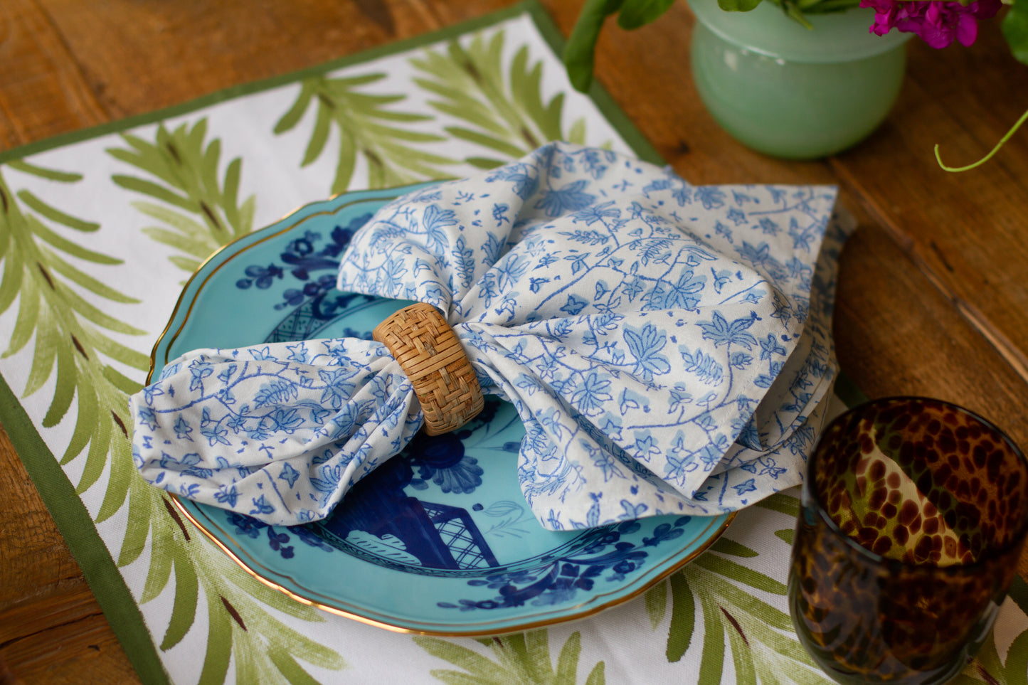 Whimsy Floral Napkins in Sorrento Blue - Set of 4