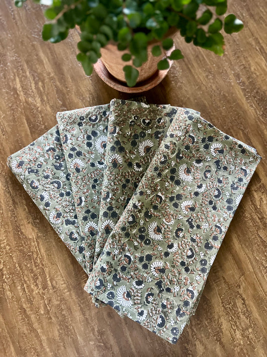 Bustling Florets Napkins in Olive - Set of 4