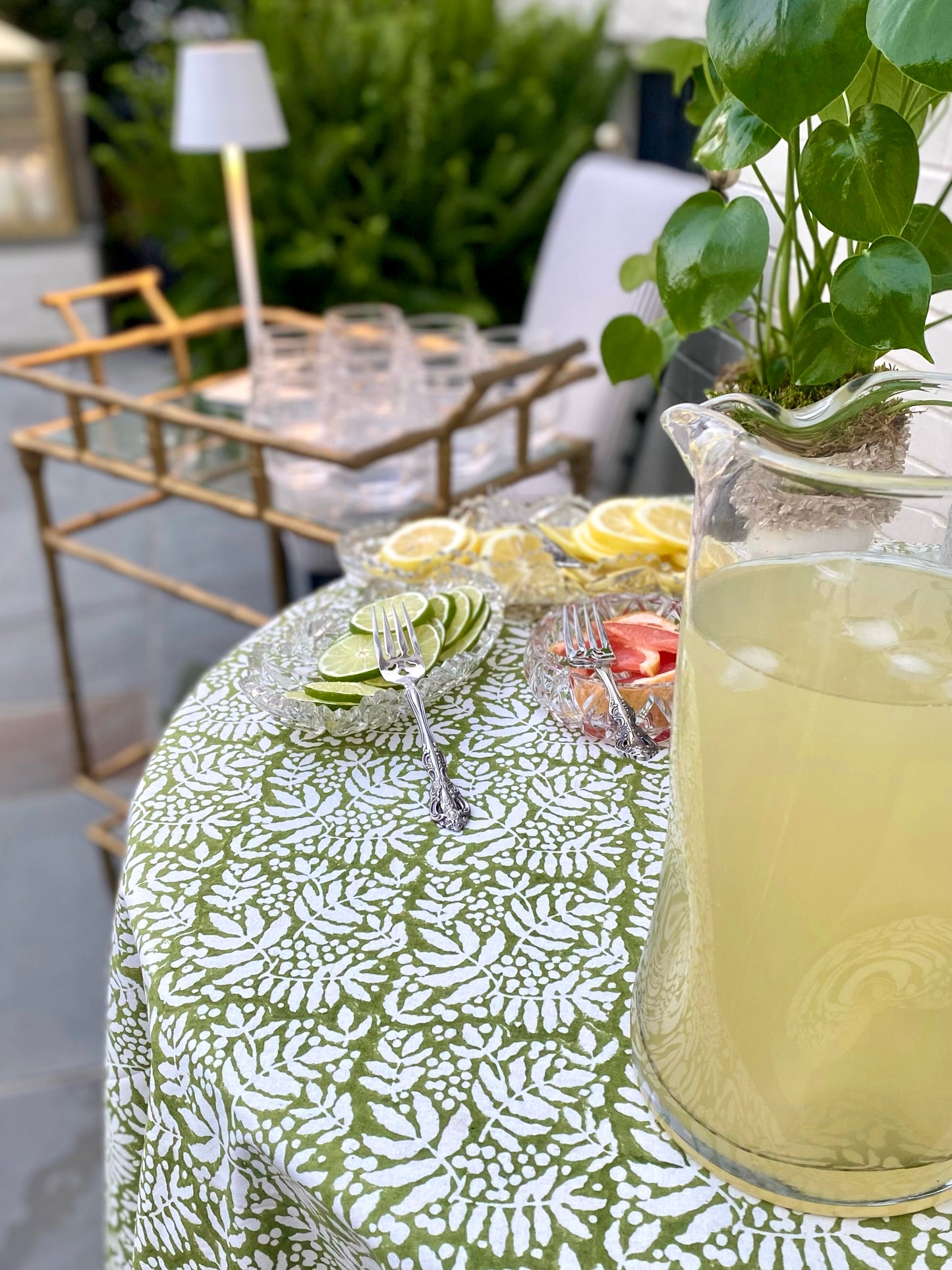 Gathered Garden Tablecloth in Moss Green