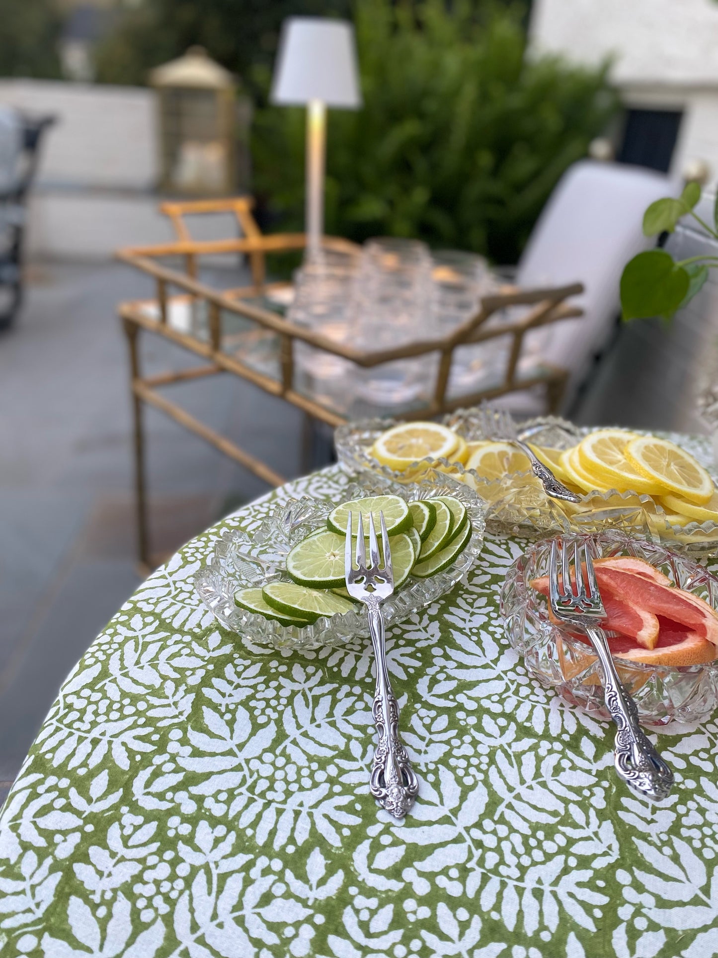 Gathered Garden Tablecloth in Moss Green