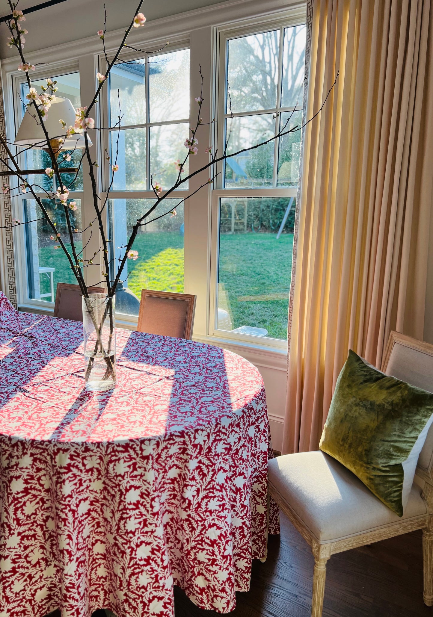 Pressed Florals Tablecloth in Cherry Red