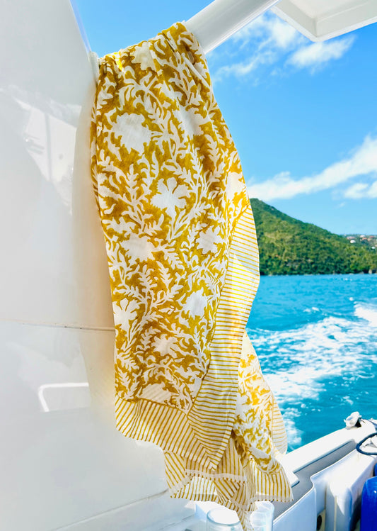 Pressed Florals Pareo in Marigold Yellow