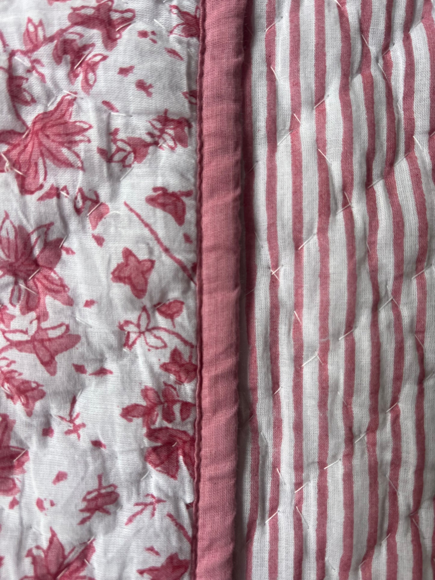 Reversible Baby Blanket in Whimsy Floral/Stripe- Dusty Rose