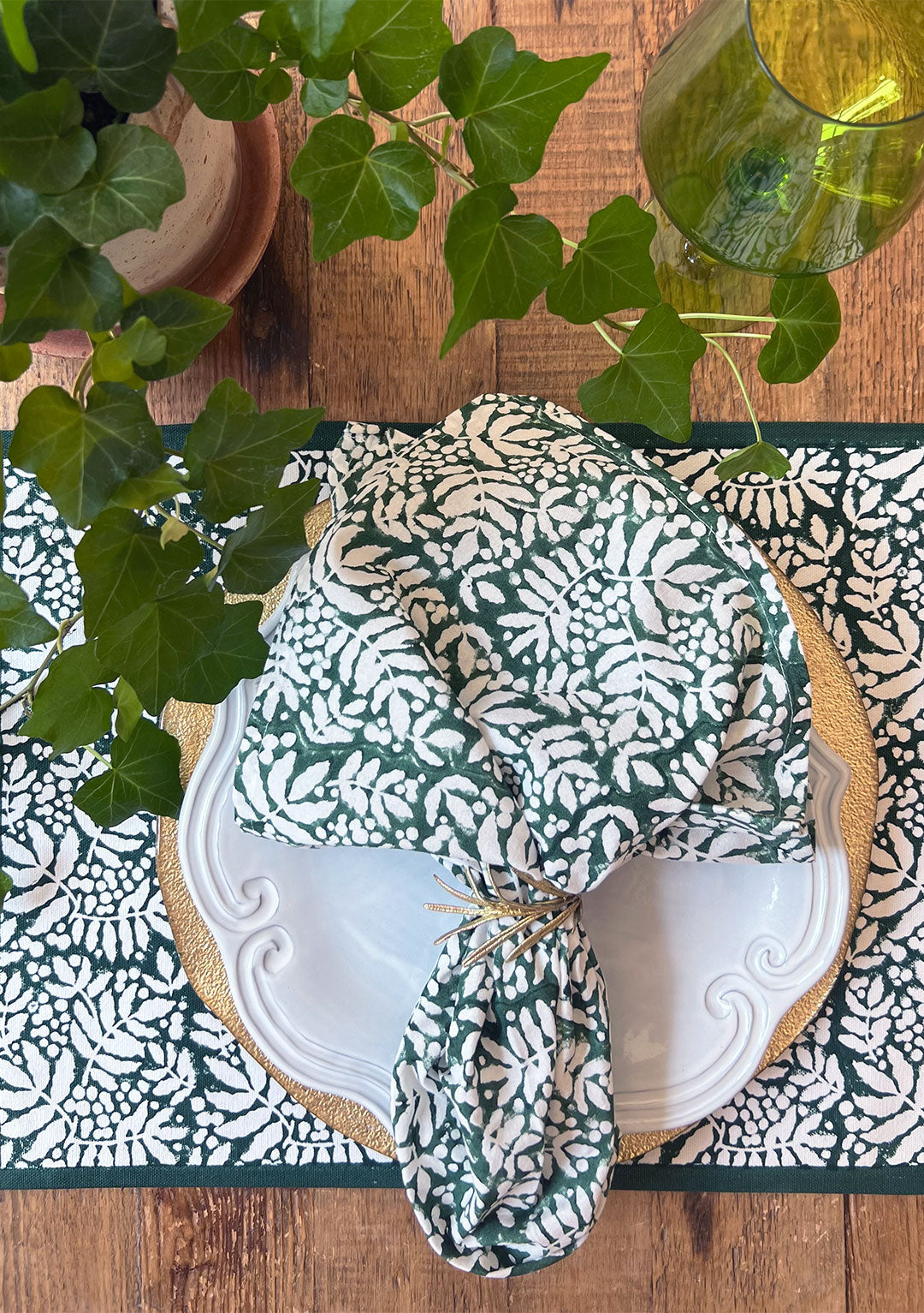 Gathered Garden Napkins in Pine Green - Set of 4