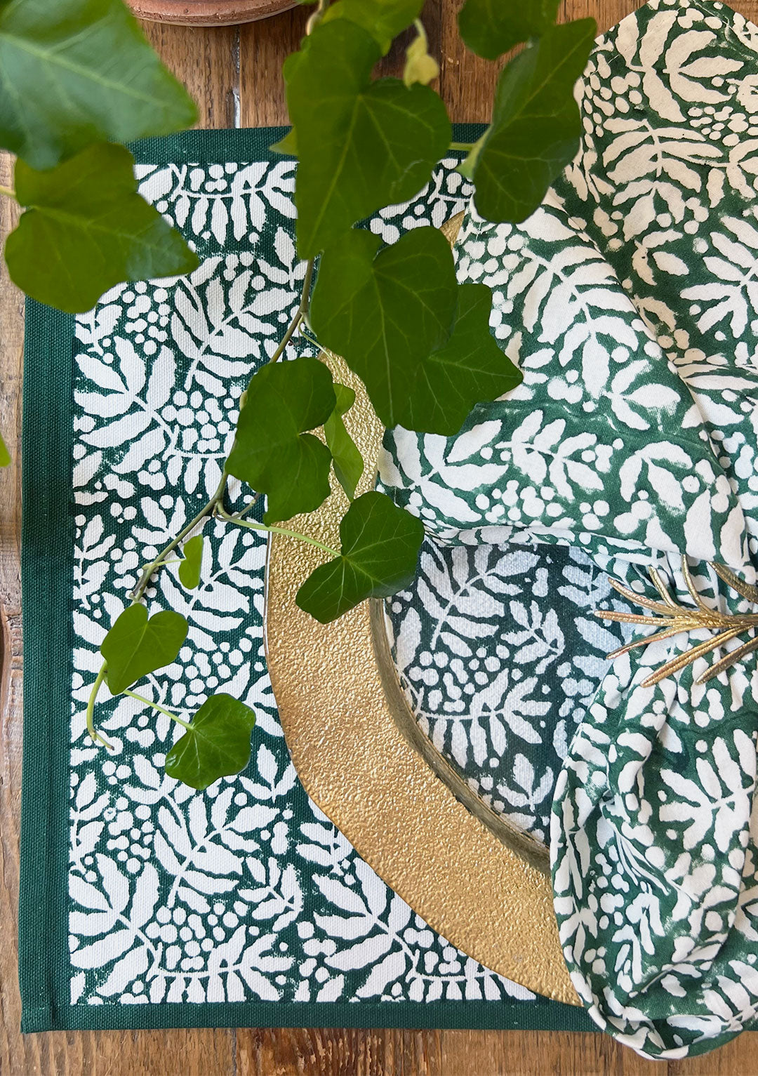 Gathered Garden Napkins in Pine Green - Set of 4