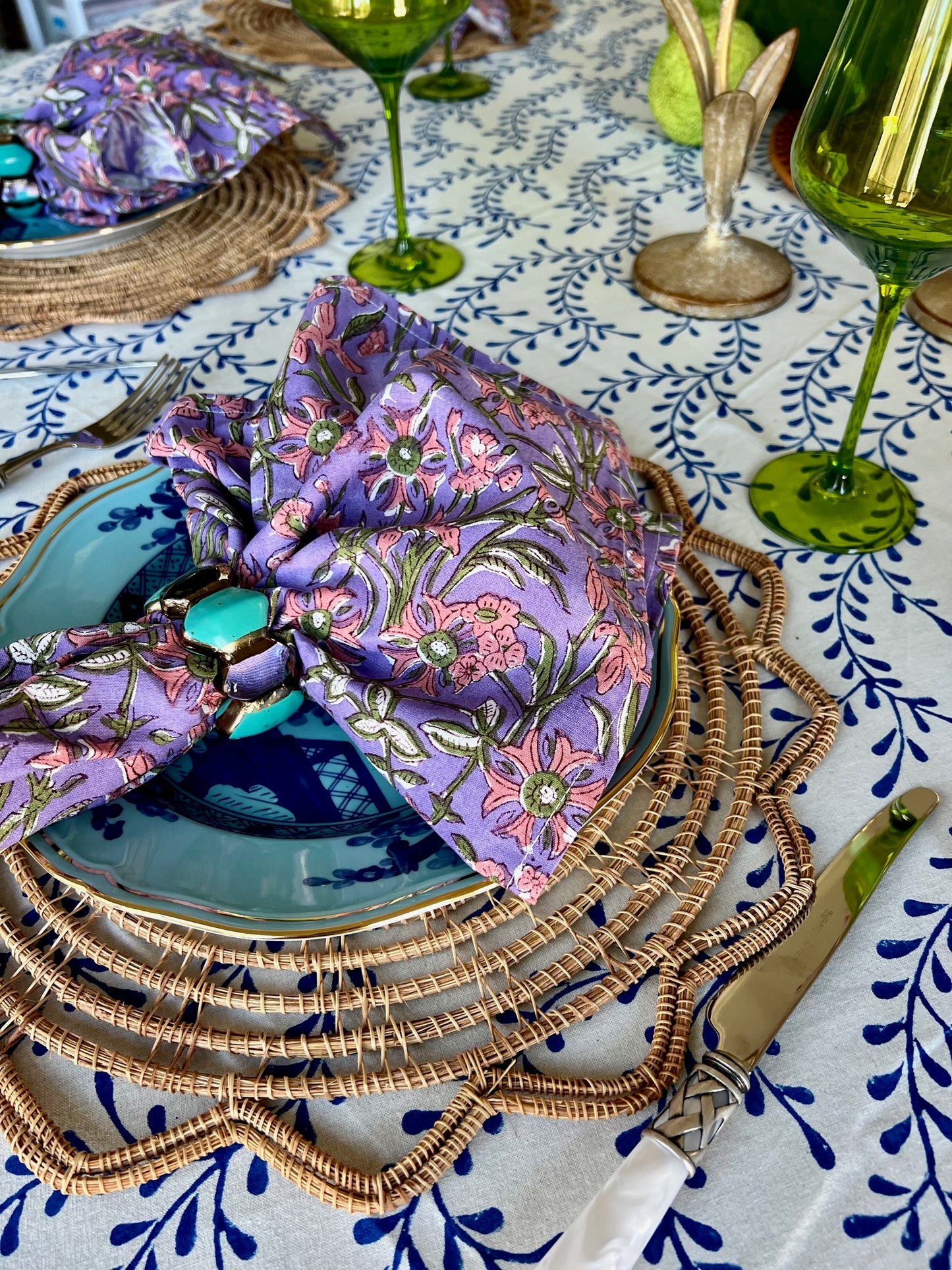 Winding Vines Tablecloth in Egyptian Blue