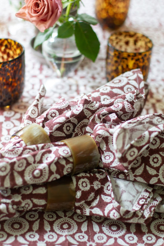Feathered Tile Napkins in Cabernet - Set of 4