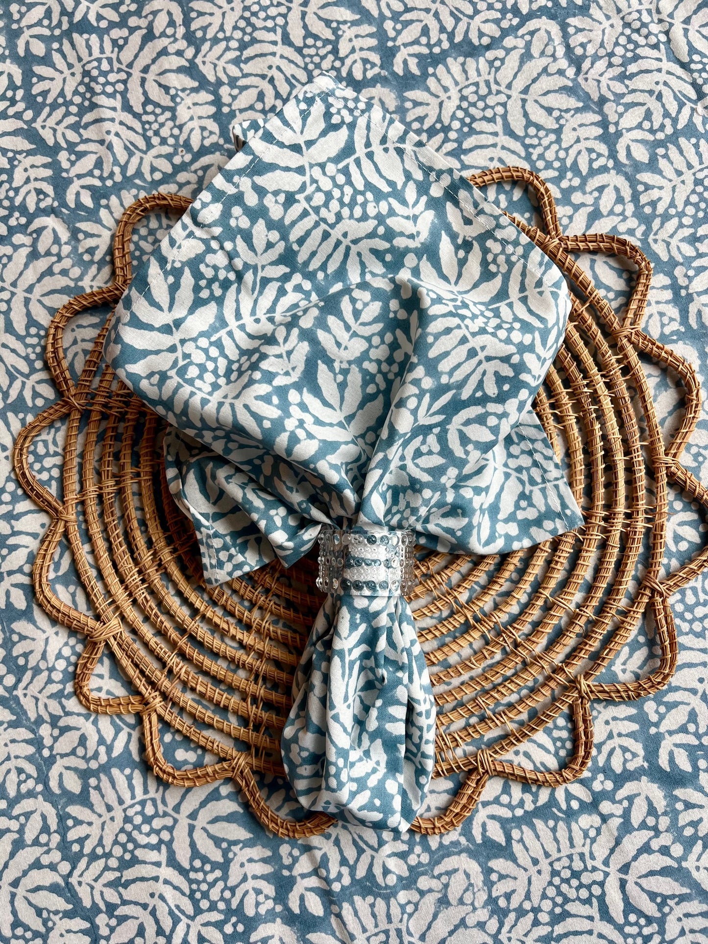 Gathered Garden Napkins in Lake Blue - Set of 4