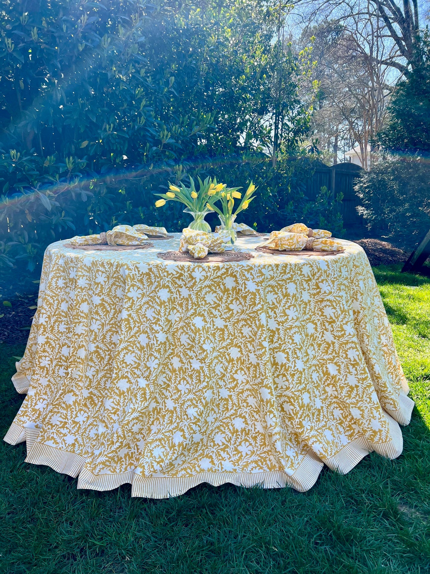 Pressed Florals Tablecloth in Marigold Yellow