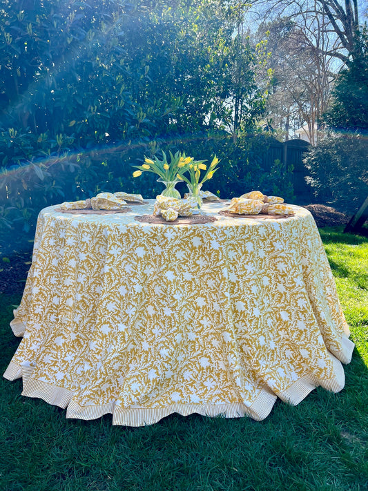 Pressed Florals Tablecloth in Marigold Yellow