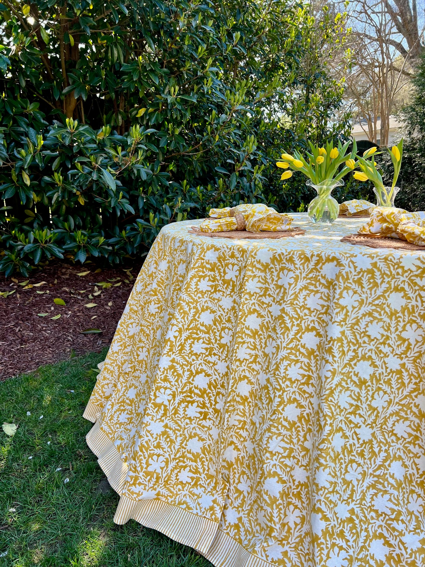 Pressed Florals Tablecloth in Marigold Yellow