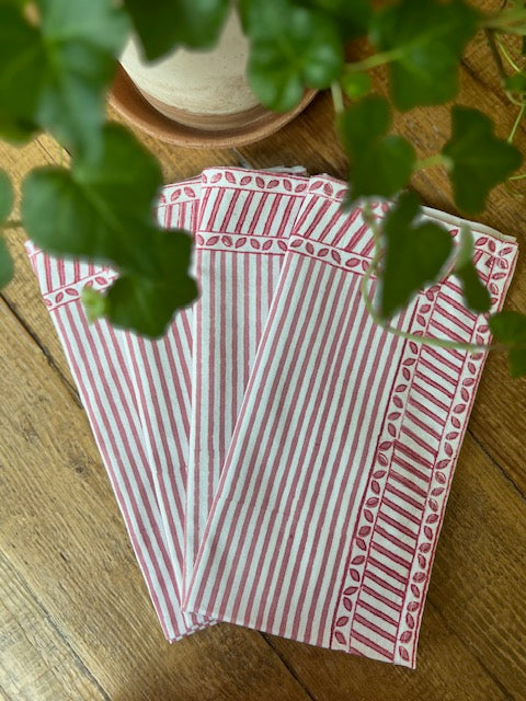 Positano Stripe Napkins in Dusty Rose - Set of 4