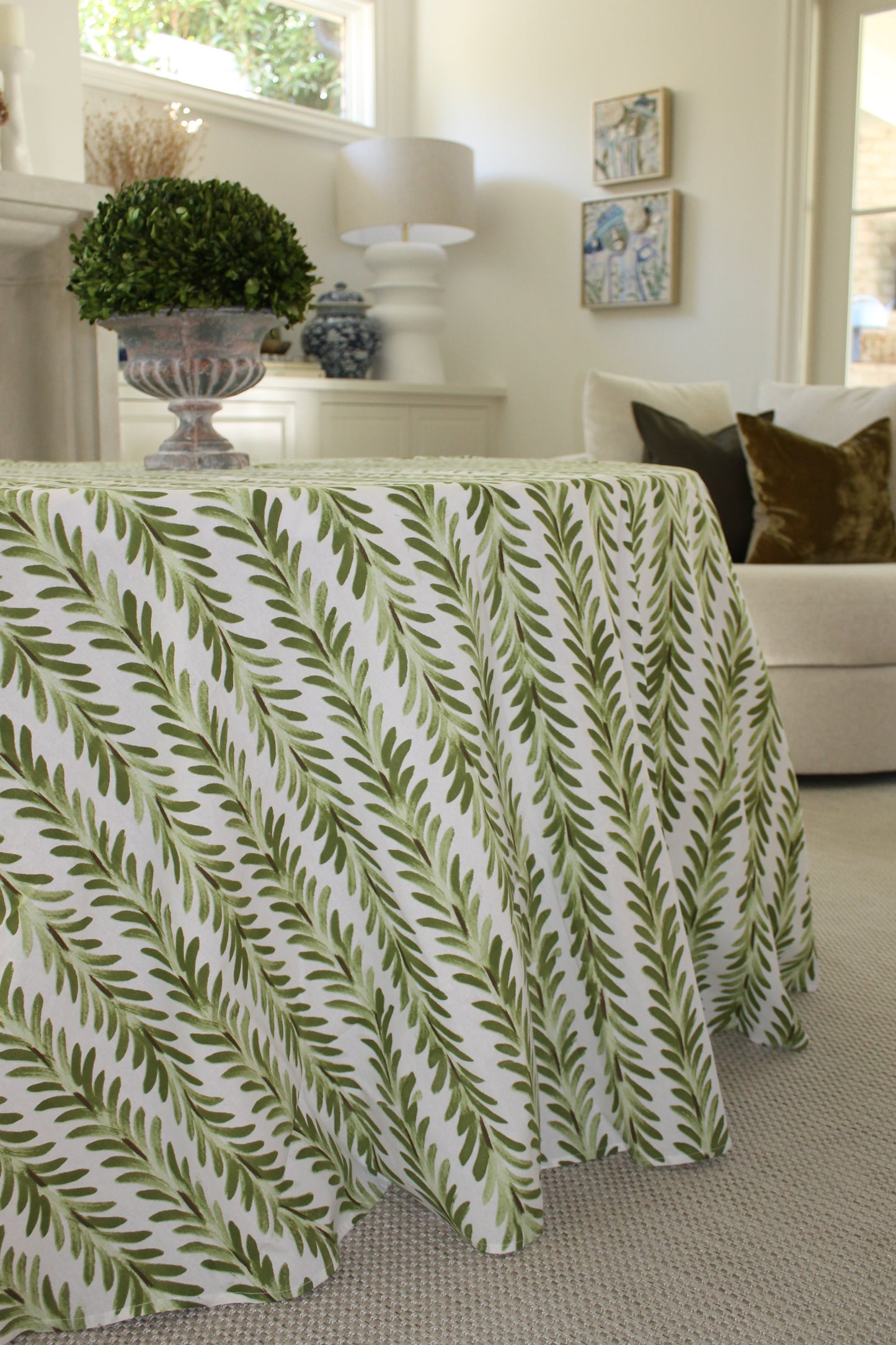 Ferns Tablecloth in Moss Green