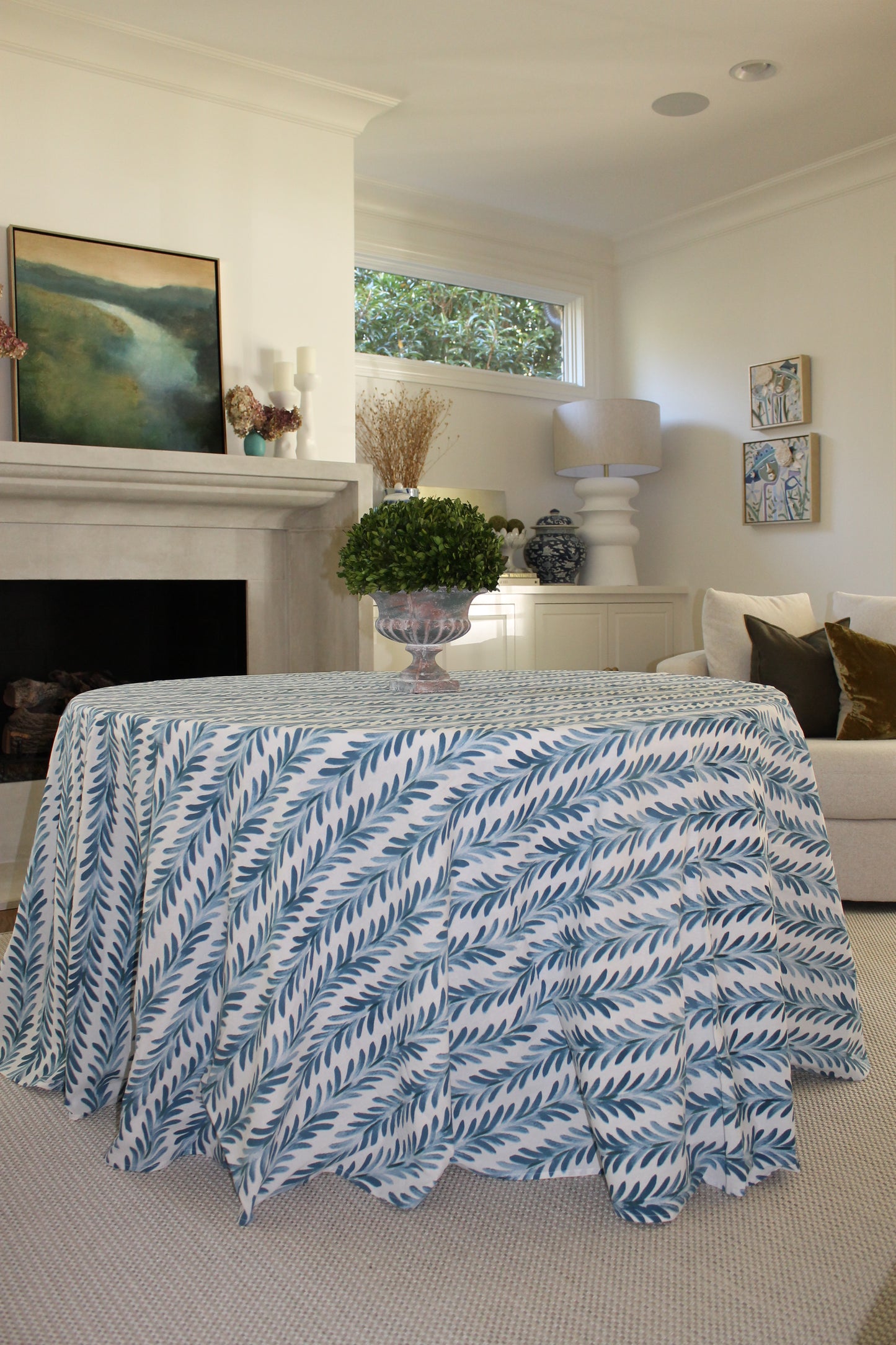 Ferns Tablecloth in Capri Blue