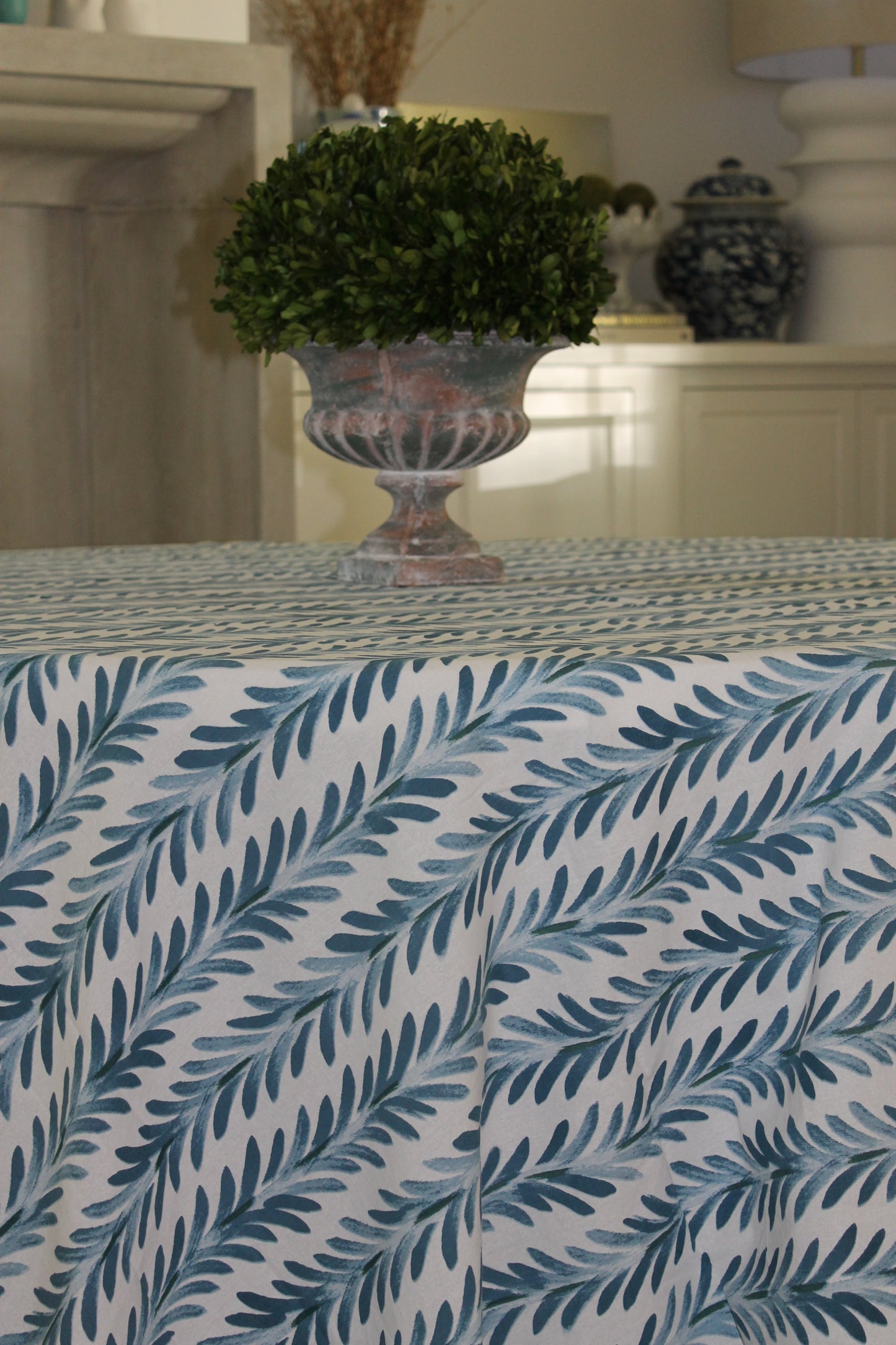 Ferns Tablecloth in Capri Blue