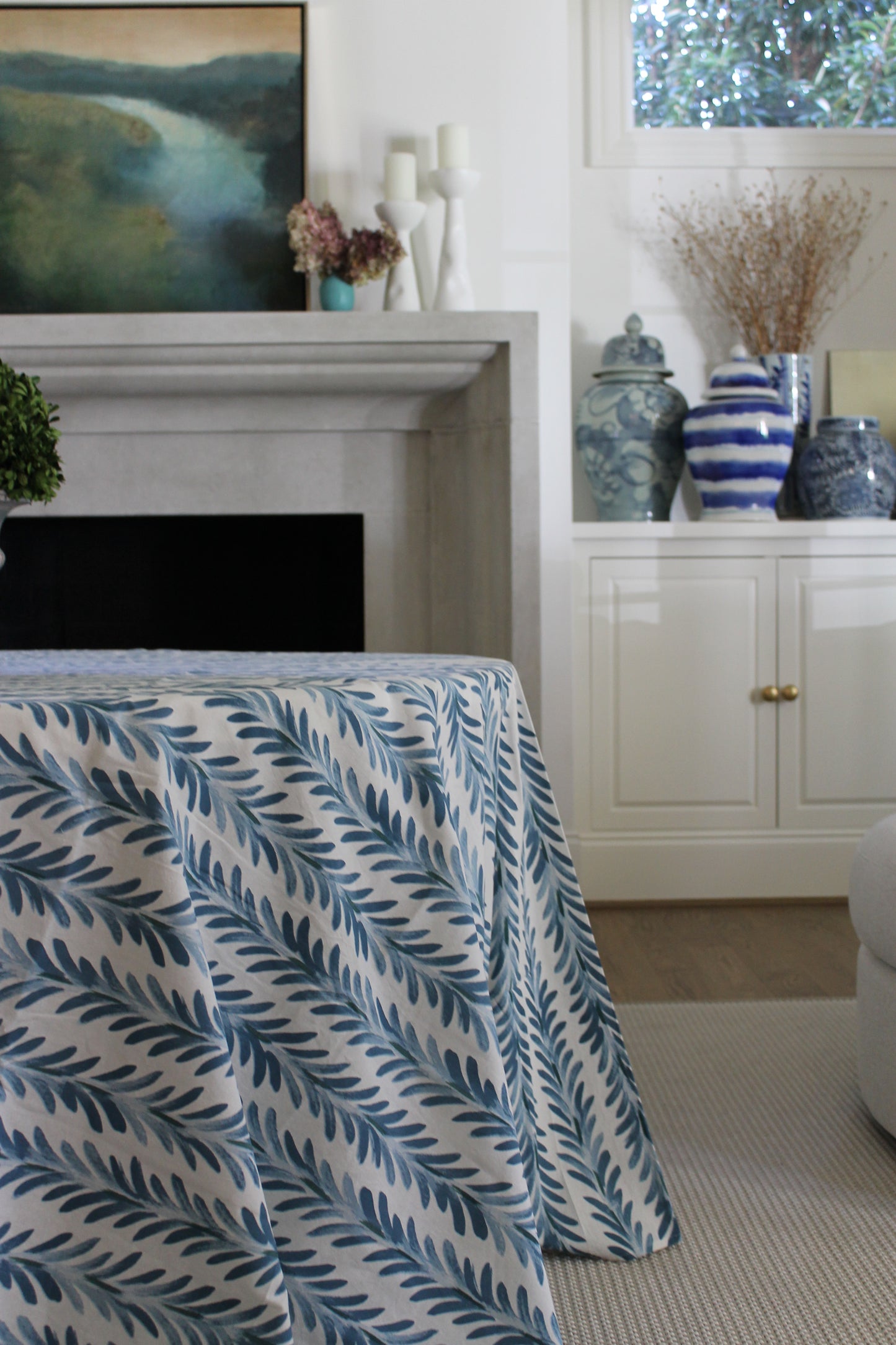 Ferns Tablecloth in Capri Blue