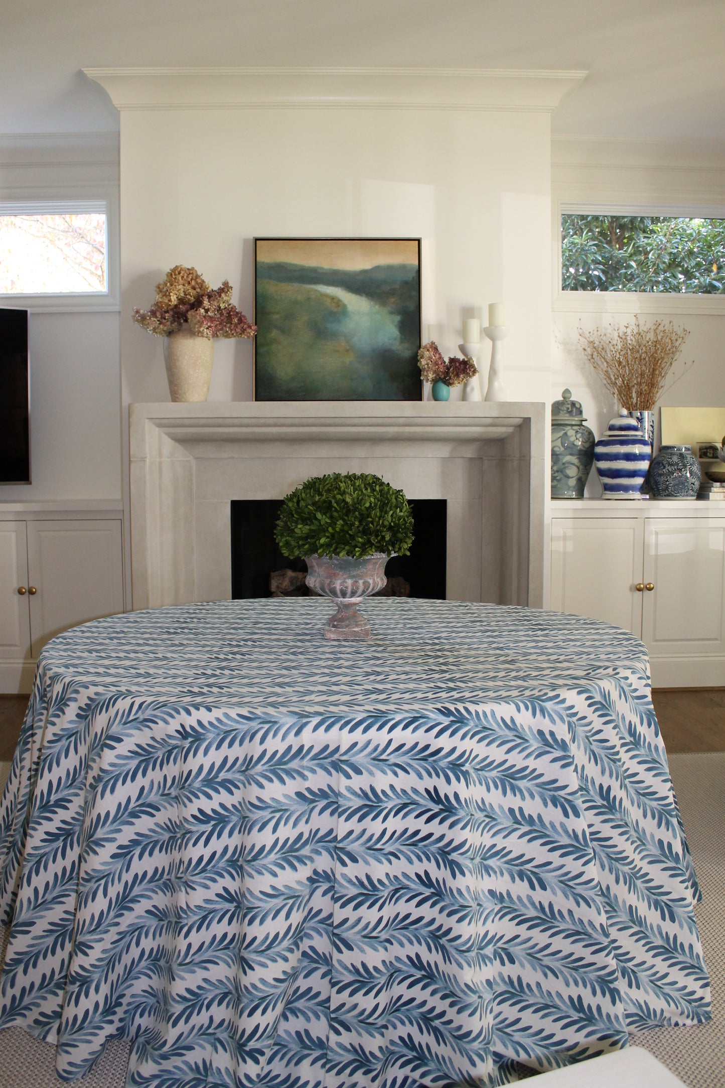 Ferns Tablecloth in Capri Blue