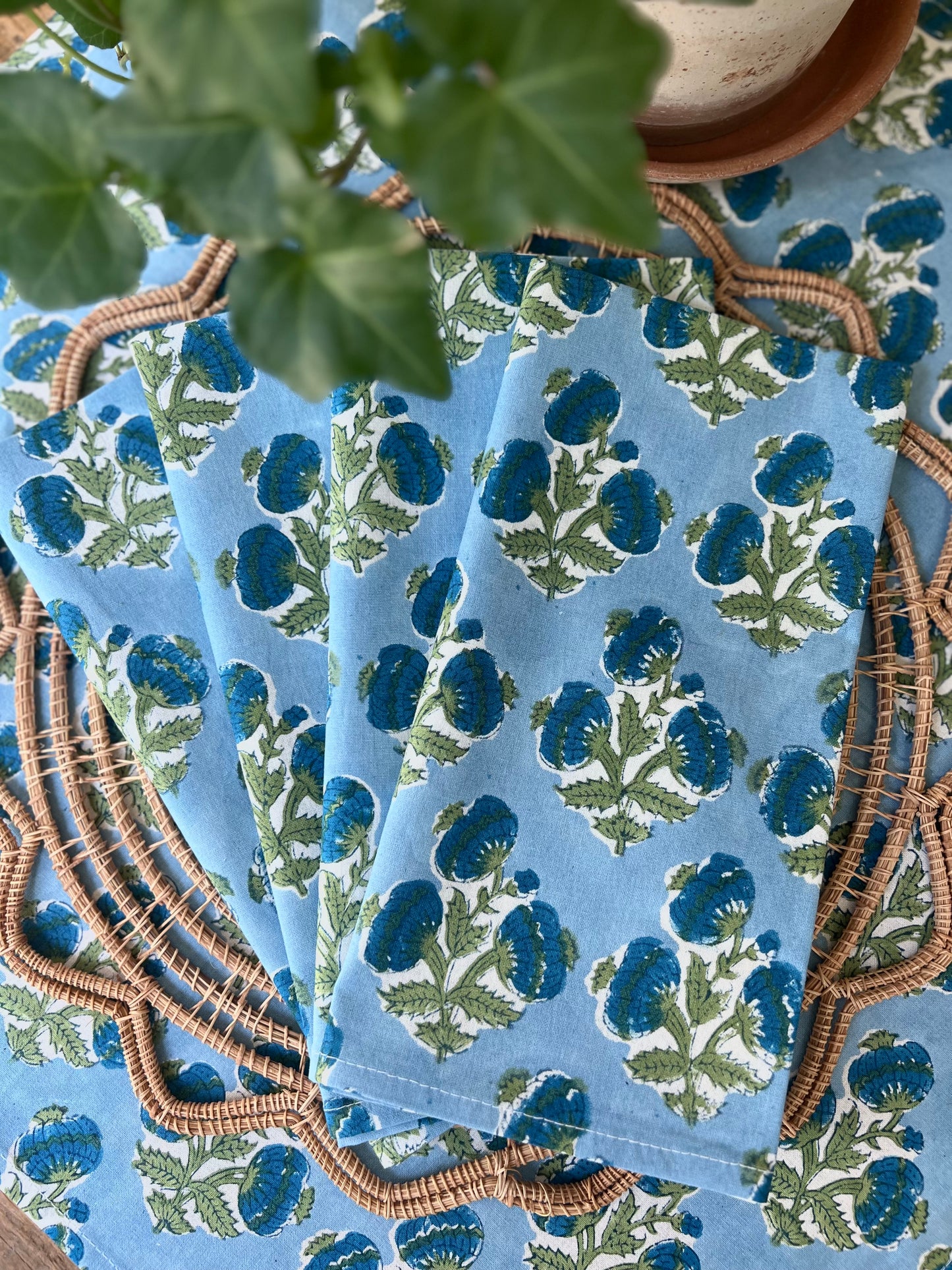 Poms Napkins in Bluebird - Set of 4