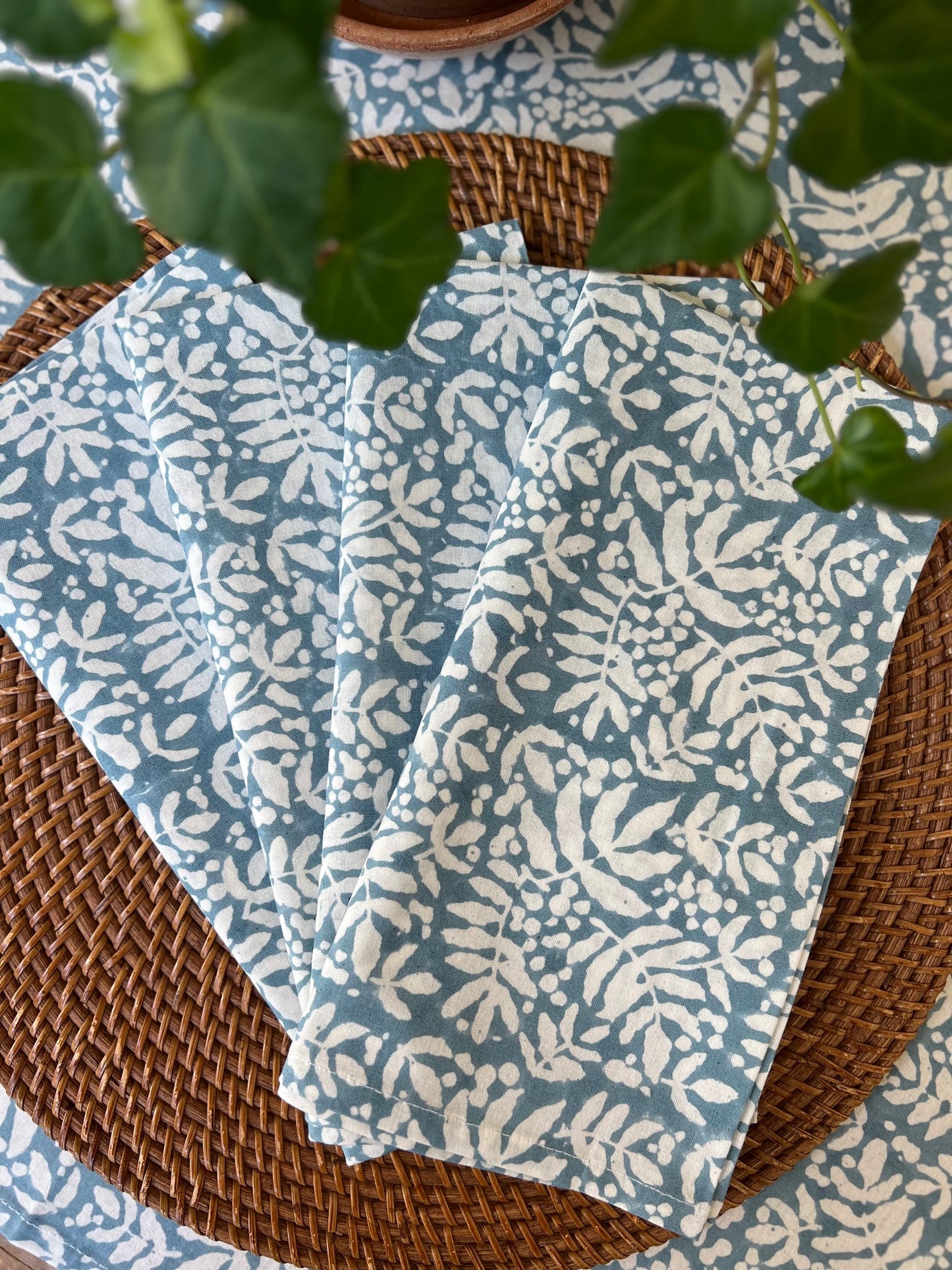 Gathered Garden Napkins in Lake Blue - Set of 4