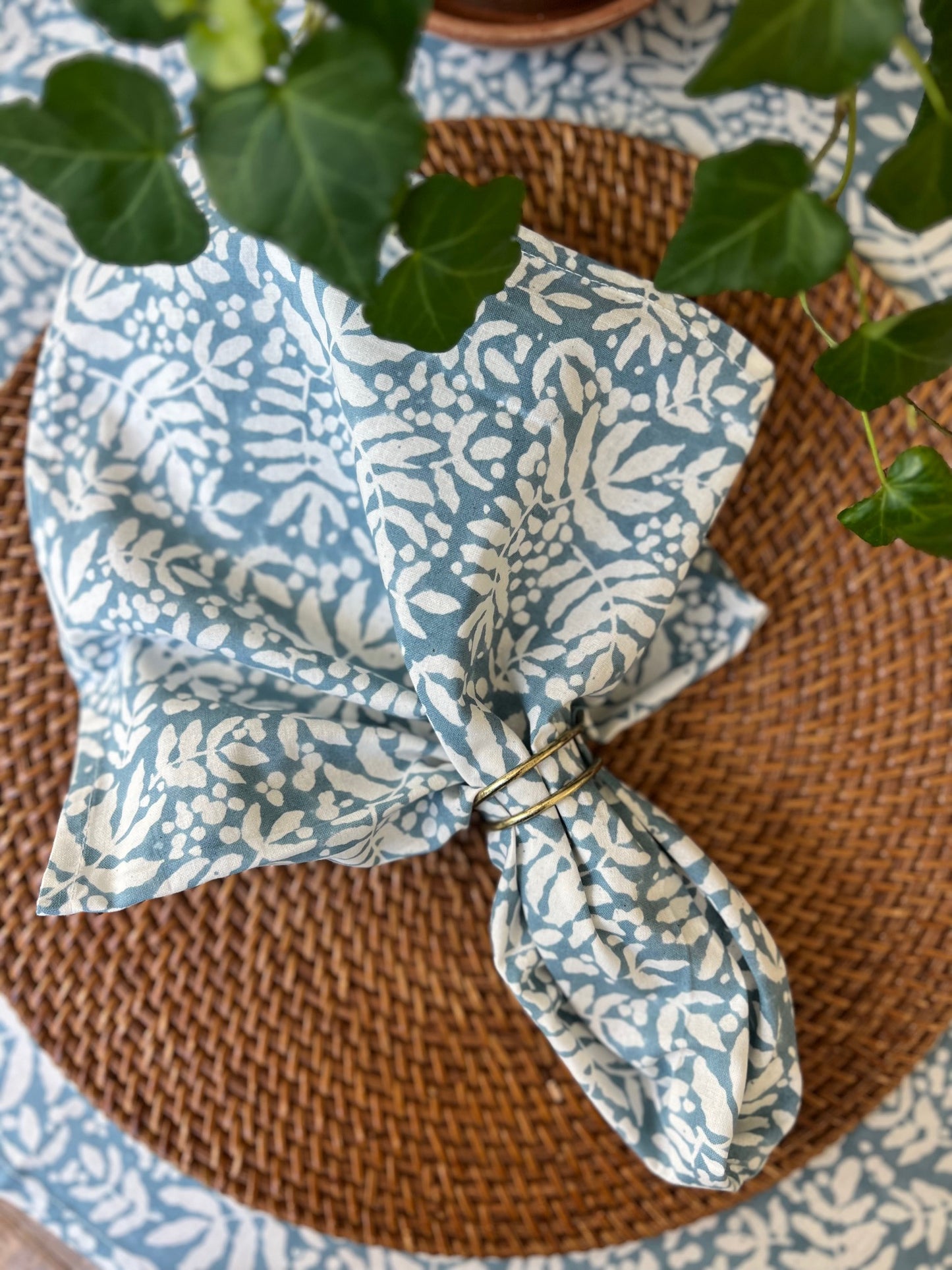 Gathered Garden Napkins in Lake Blue - Set of 4
