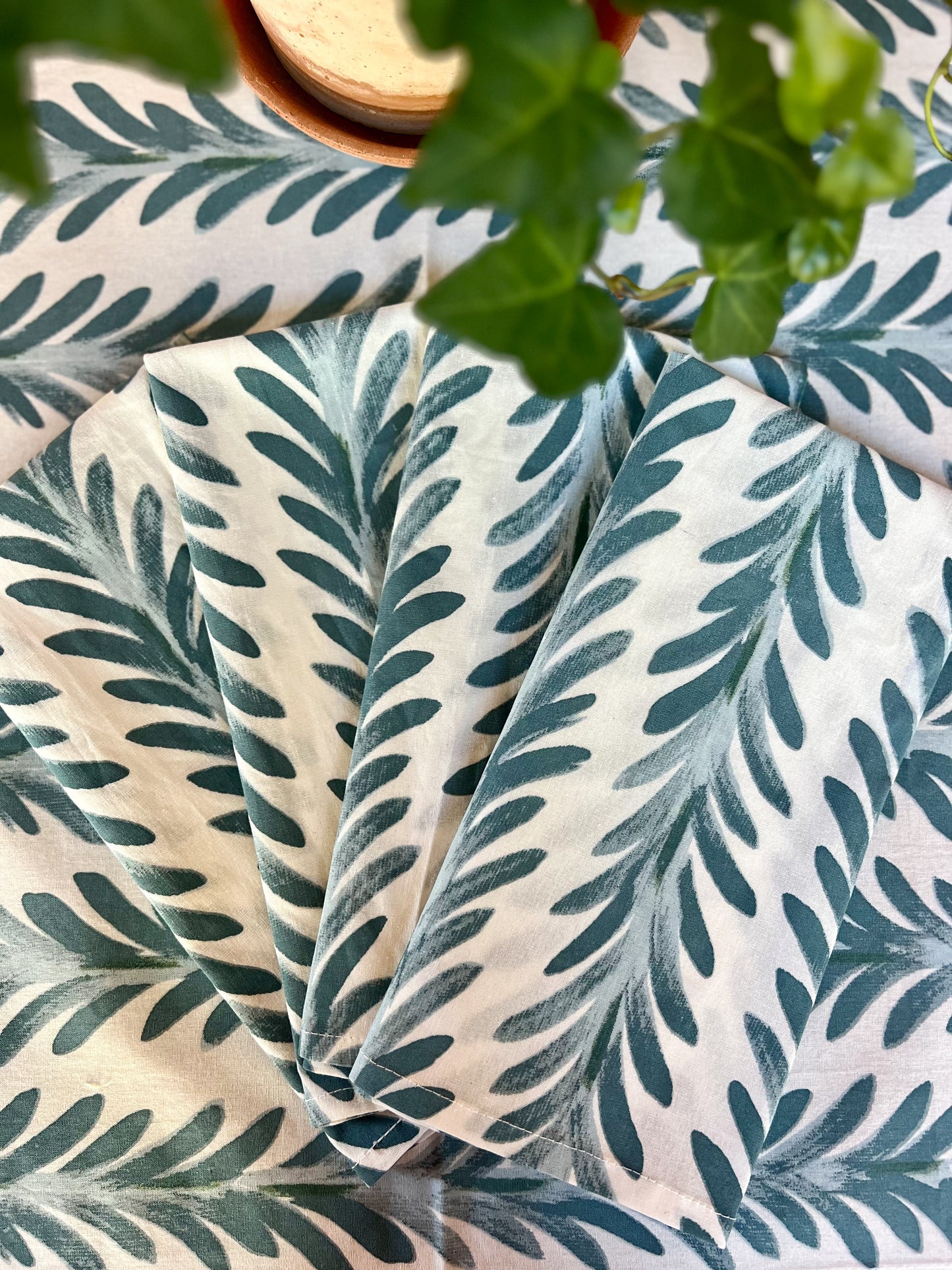 Ferns Tablecloth in Capri Blue