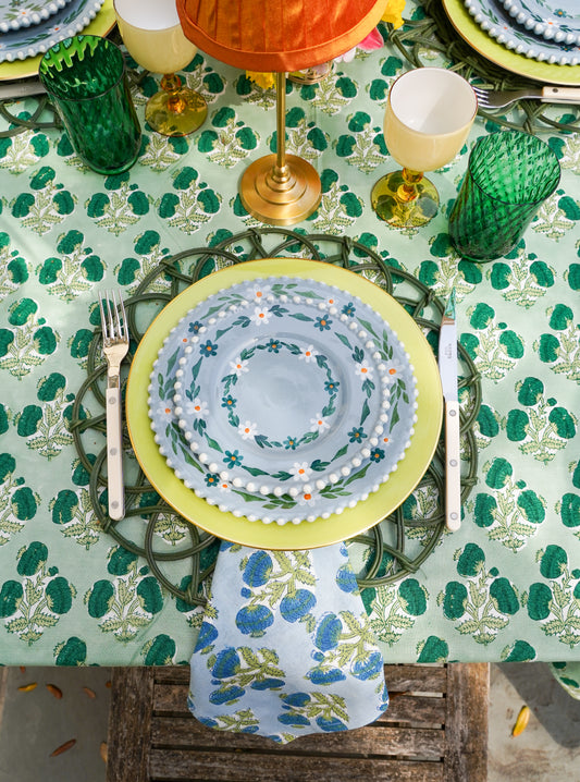 Poms Tablecloth in Emerald Green