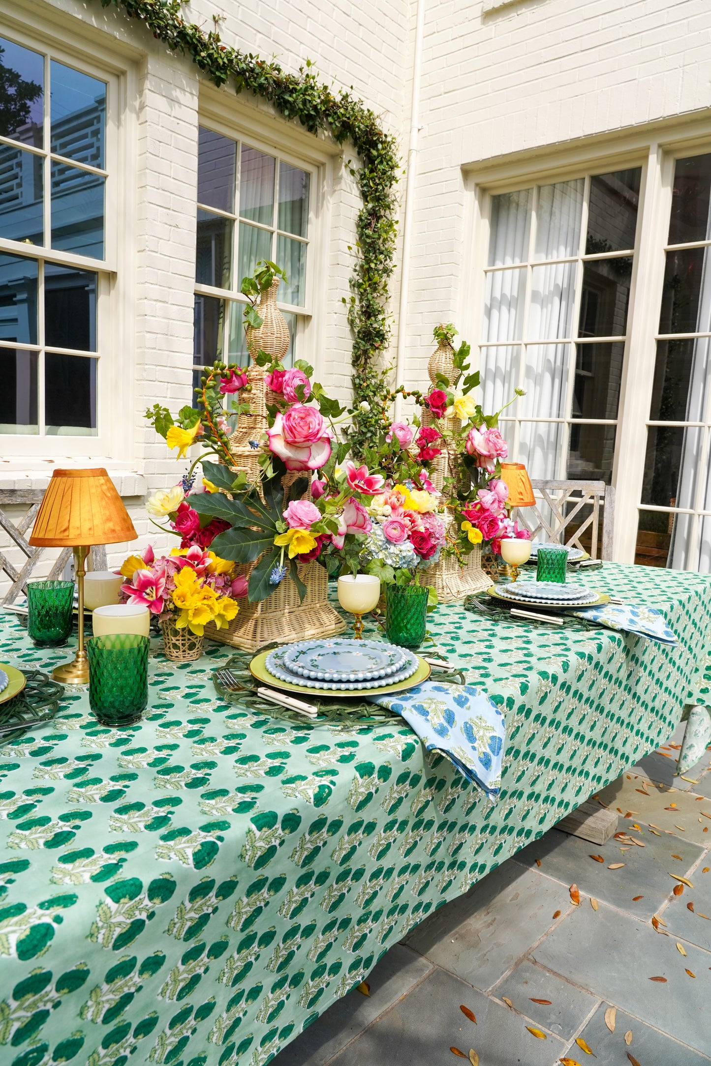 Poms Tablecloth in Emerald Green
