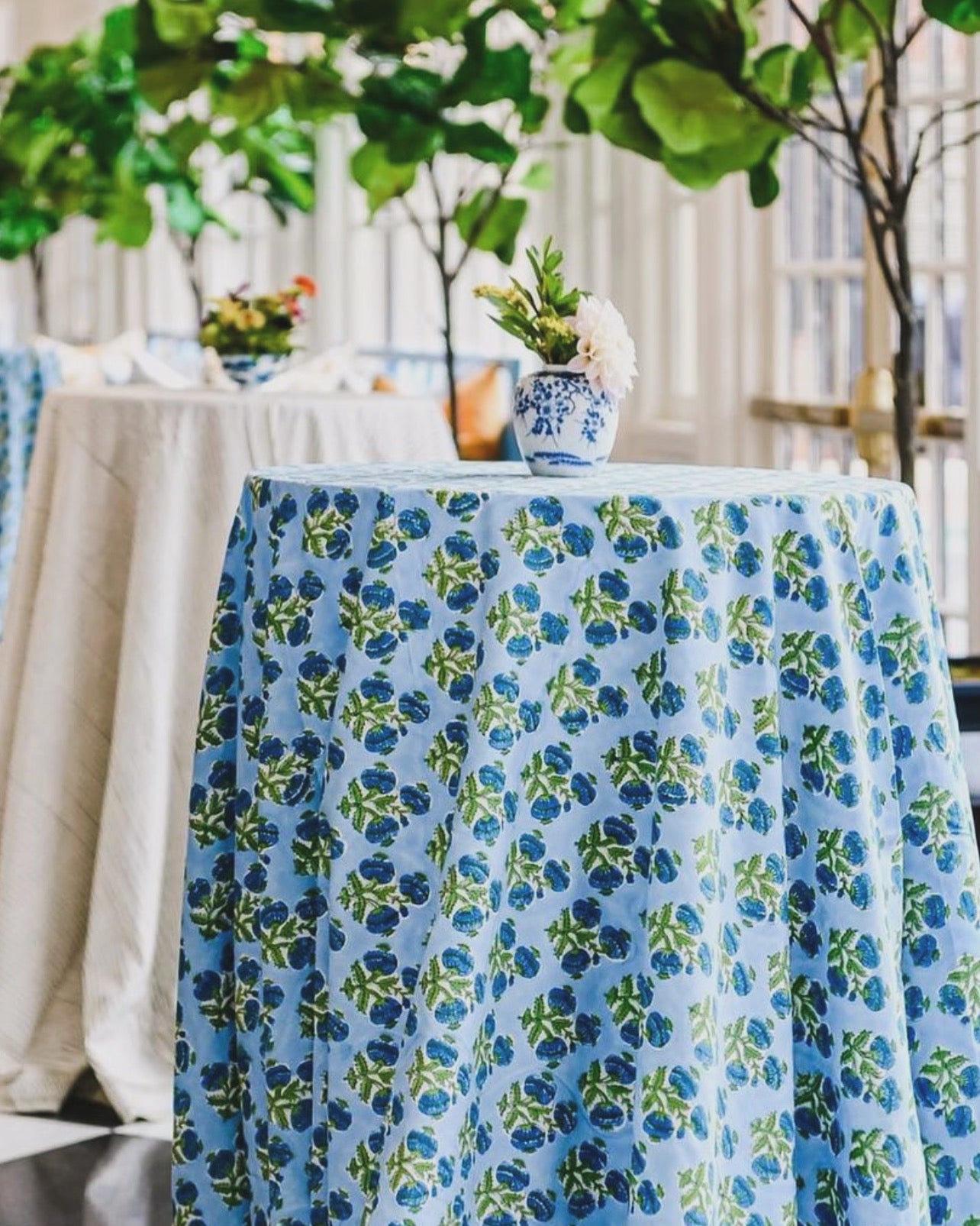Poms Tablecloth in Bluebird