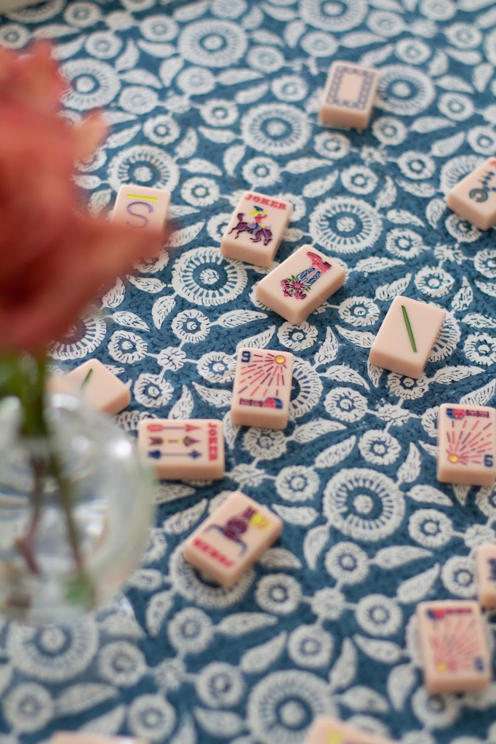 Feathered Tile Tablecloth in Blue