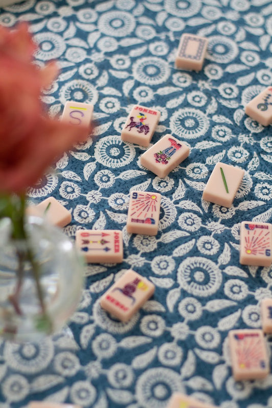 Feathered Tile Tablecloth in Blue