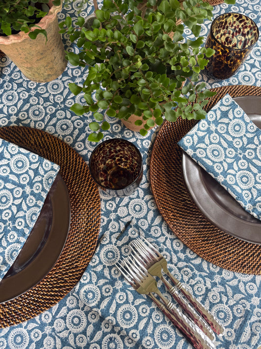 Feathered Tile Tablecloth in Blue