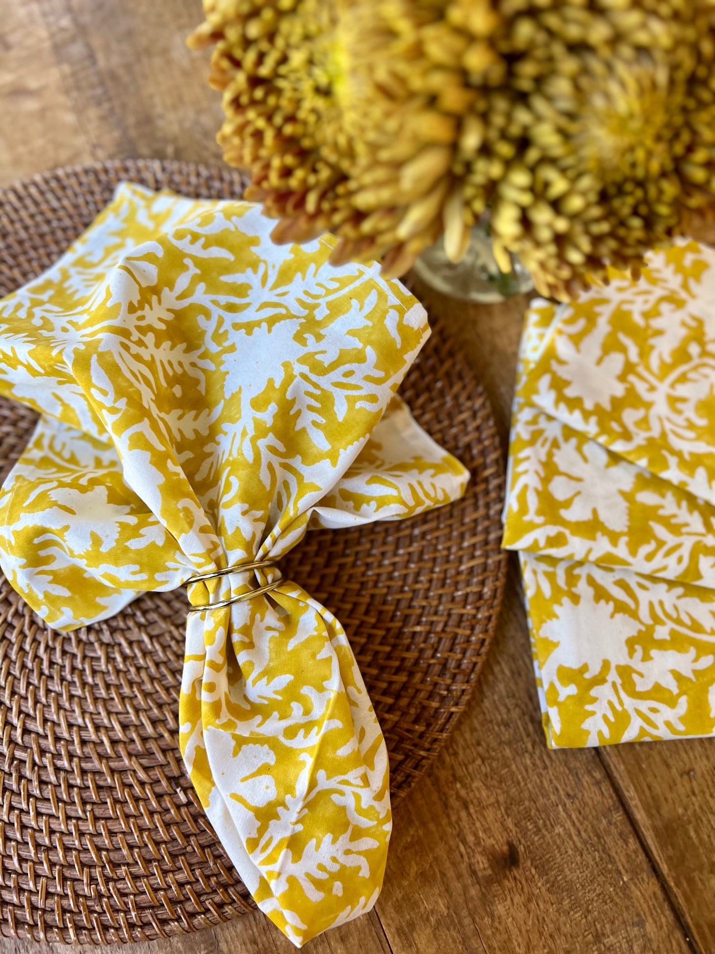 Pressed Florals in Marigold Yellow - Set of 4
