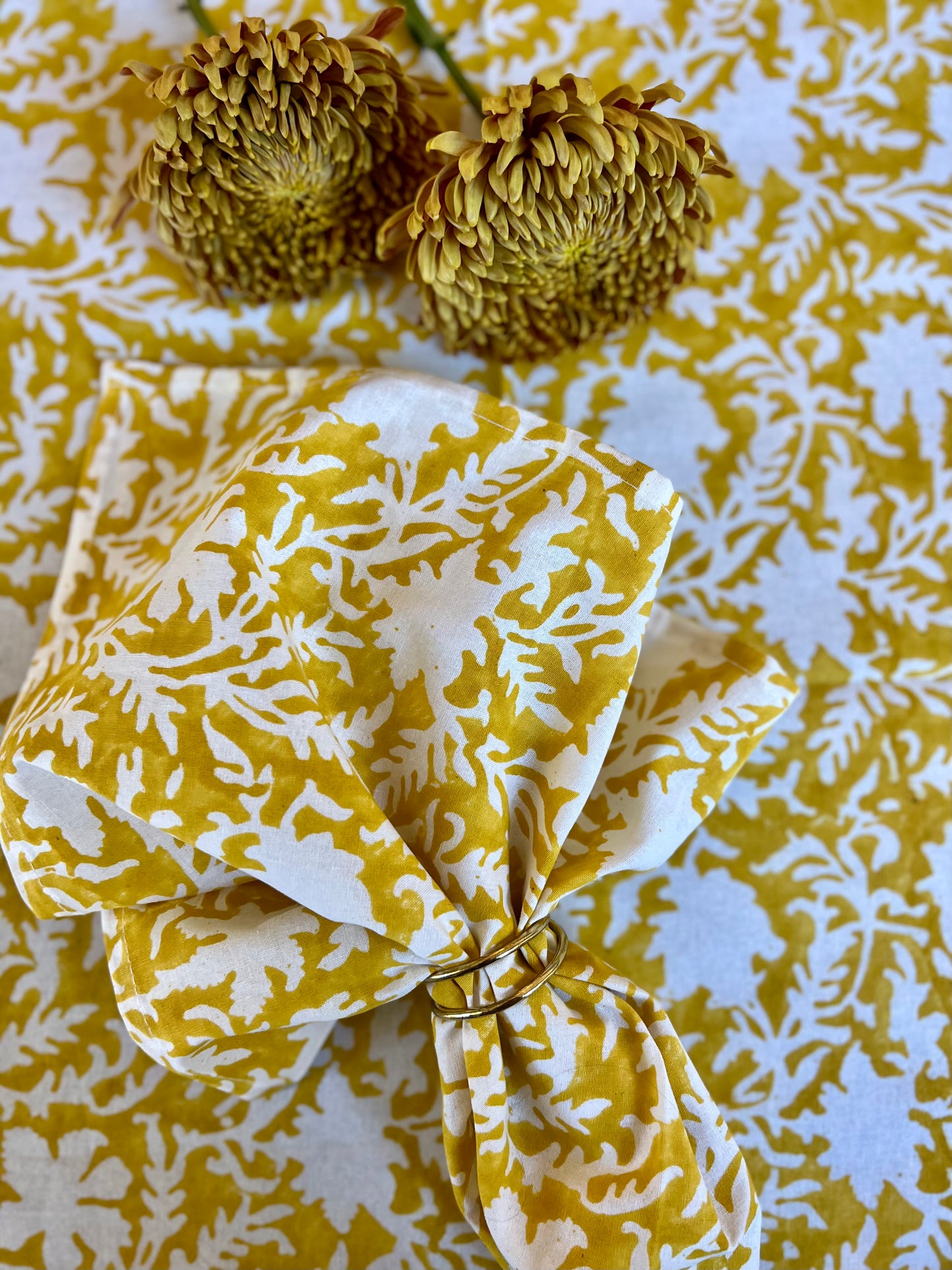 Pressed Florals Tablecloth in Marigold Yellow