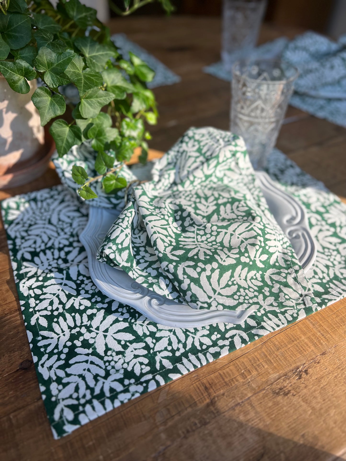 Gathered Garden Placemats in Pine Green - Set of 4