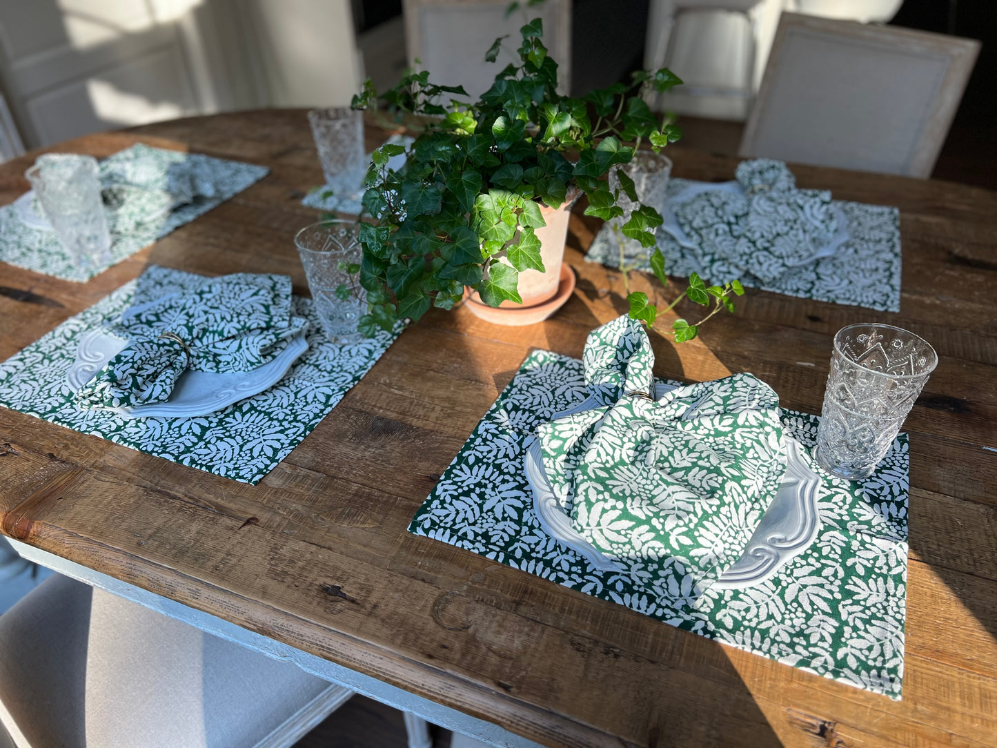 Gathered Garden Placemats in Pine Green - Set of 4