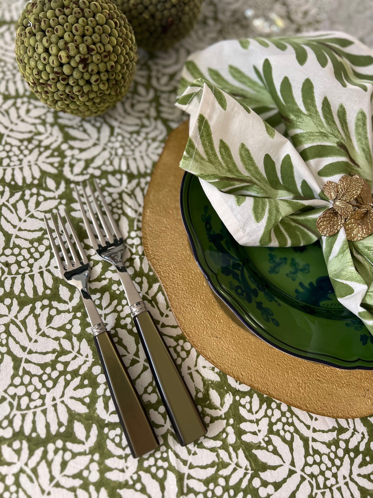 Gathered Garden Tablecloth in Moss Green