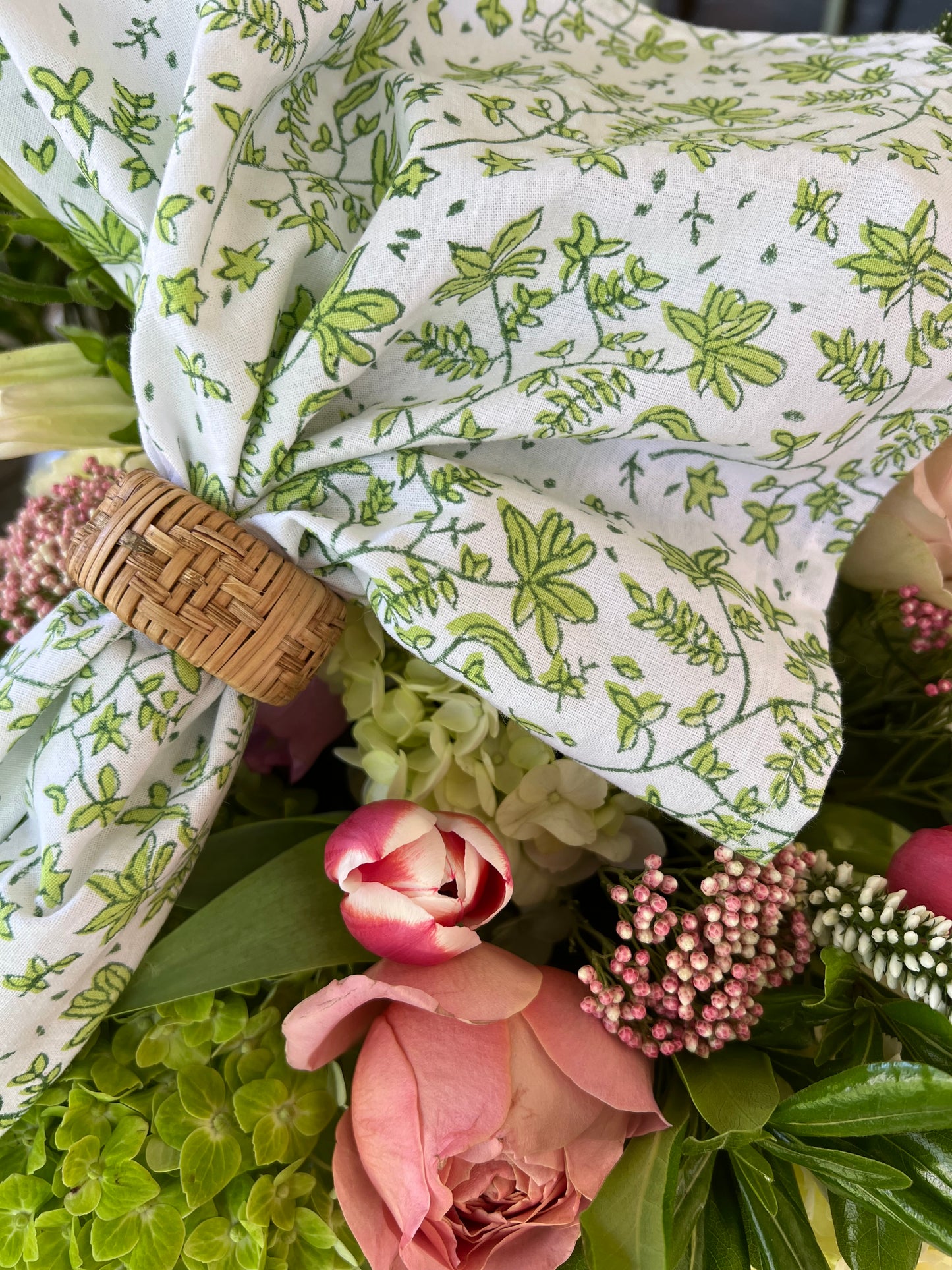 Whimsy Floral Napkins in Celery Green- Set of 4
